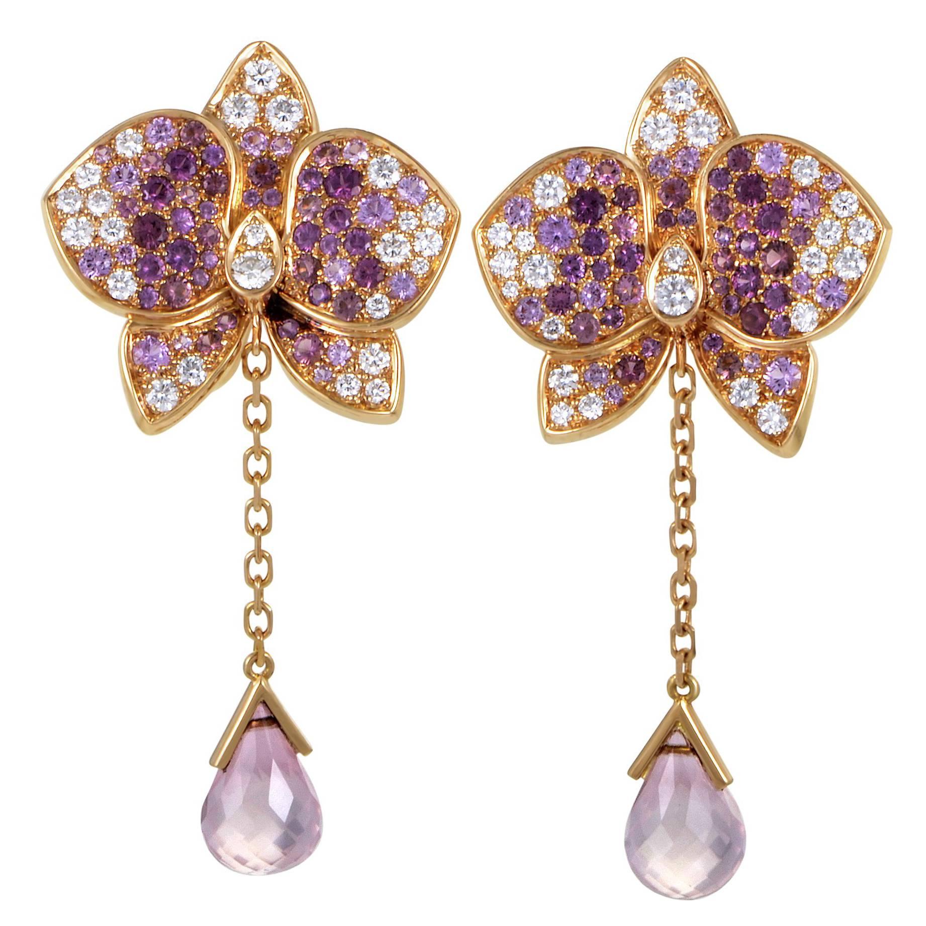 Cartier Caresse d'Orchidées Par Cartier Diamond Gemstone Gold Earrings