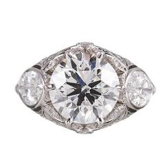 3.48 Carat Diamond platinum Ring with Moval Diamond Accents