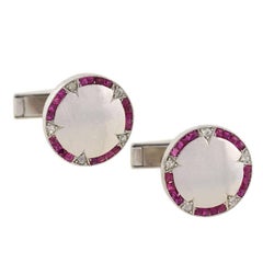 Art Deco Calibrated Ruby Diamond Platinum Cufflinks