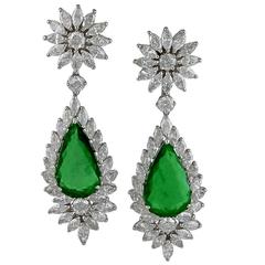 Emerald Diamond Gold Pendant Earrings 9