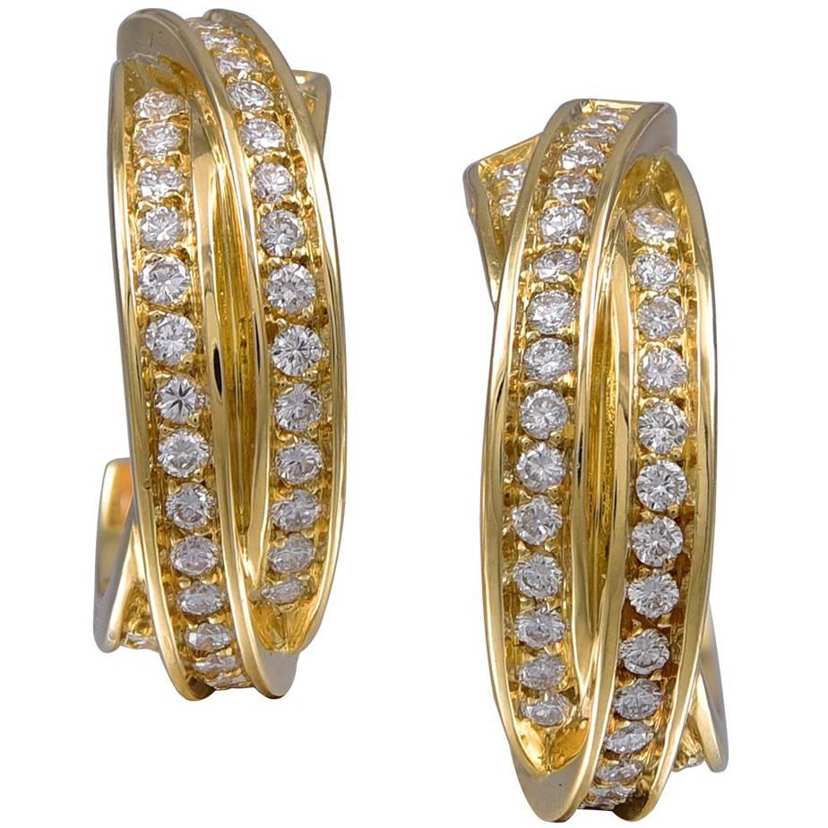 Cartier France Diamond Gold Earrings For Sale
