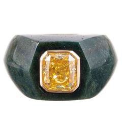 1.78 Carat Cultured Fancy Vivid Yellow Diamond in Custom Bloodstone Mounting