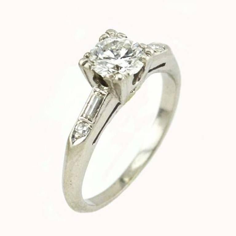1940s 0.70 Carat Diamond Platinum Engagement Ring  For Sale