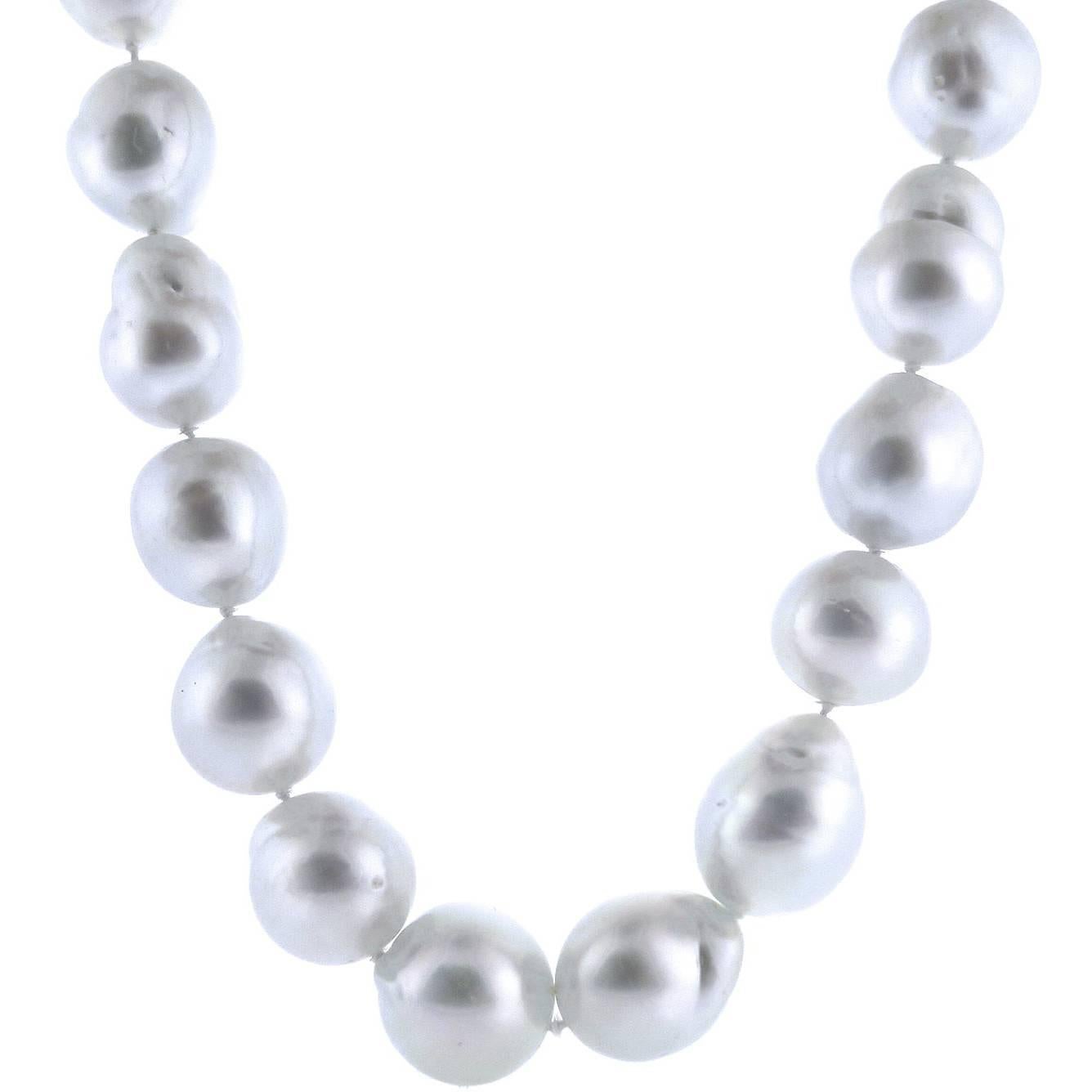 T. Foster & Co. South Sea Pearl Necklace with Diamond Accented Clasp For Sale