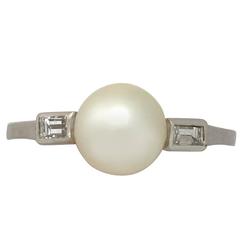 1960s Cultured Pearl Diamond Gold Cocktail Ring 2