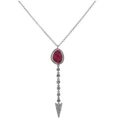 Meira T Ruby Diamond Gold Drop Pendant Necklace