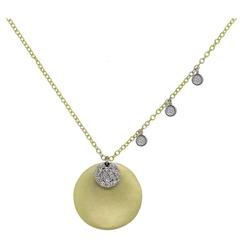 Meira T 0.17 Carats Diamonds Two Color Gold Disc Pendant Necklace