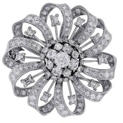 GIA Certified 7.36 Carat Old European Diamond Platinum Flower Pin