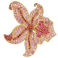 Vintage Tiffany & Co. French Sapphire Spinel Gold Orchid Brooch