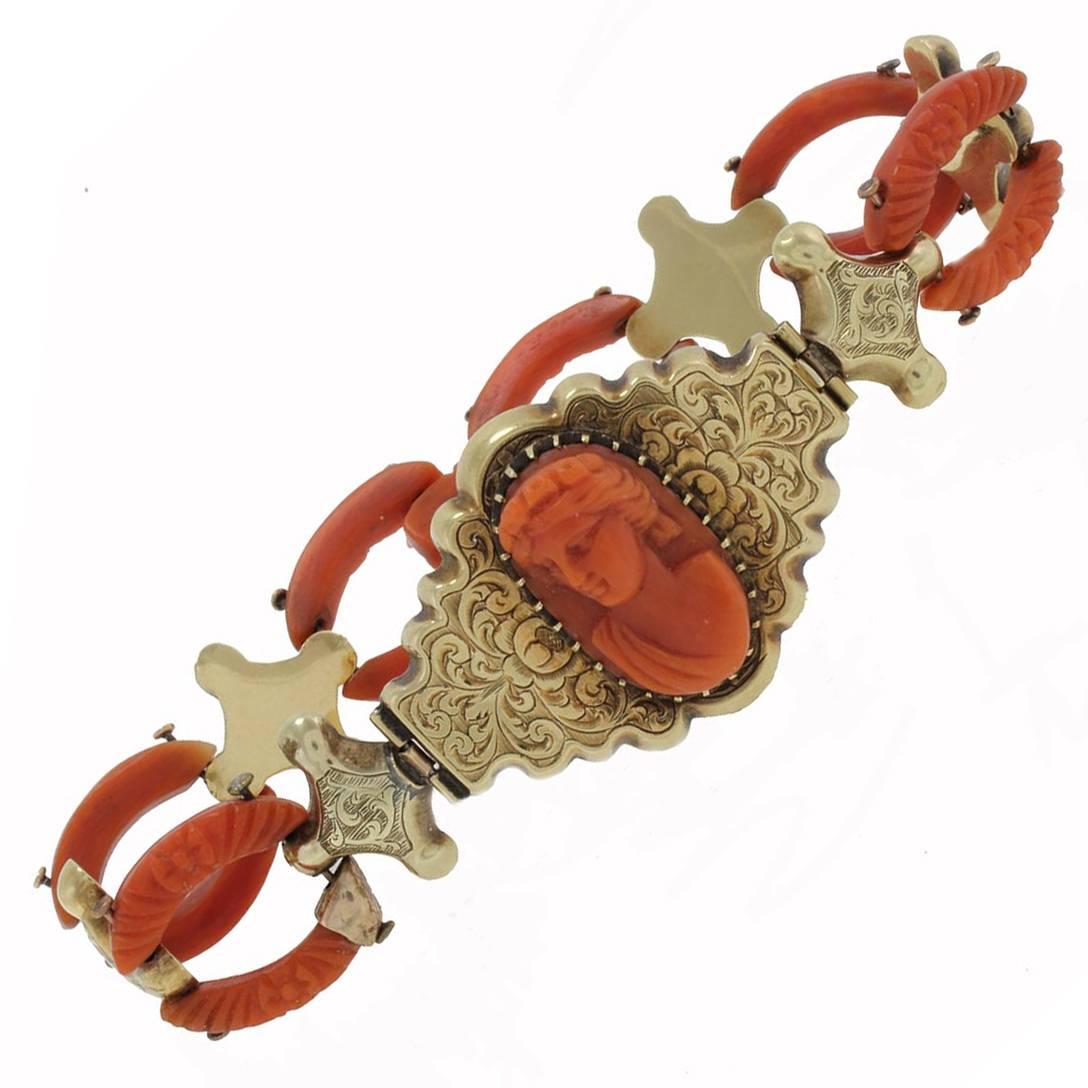 Coral Cameo Gold Bracelet