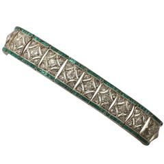 Antique 1920s 5.46 Carat Diamond and 3.36 Carat Emerald Gold Bracelet 9