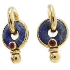 Vintage Luise Lapis Lazuli Gold Double Hoop Earrings