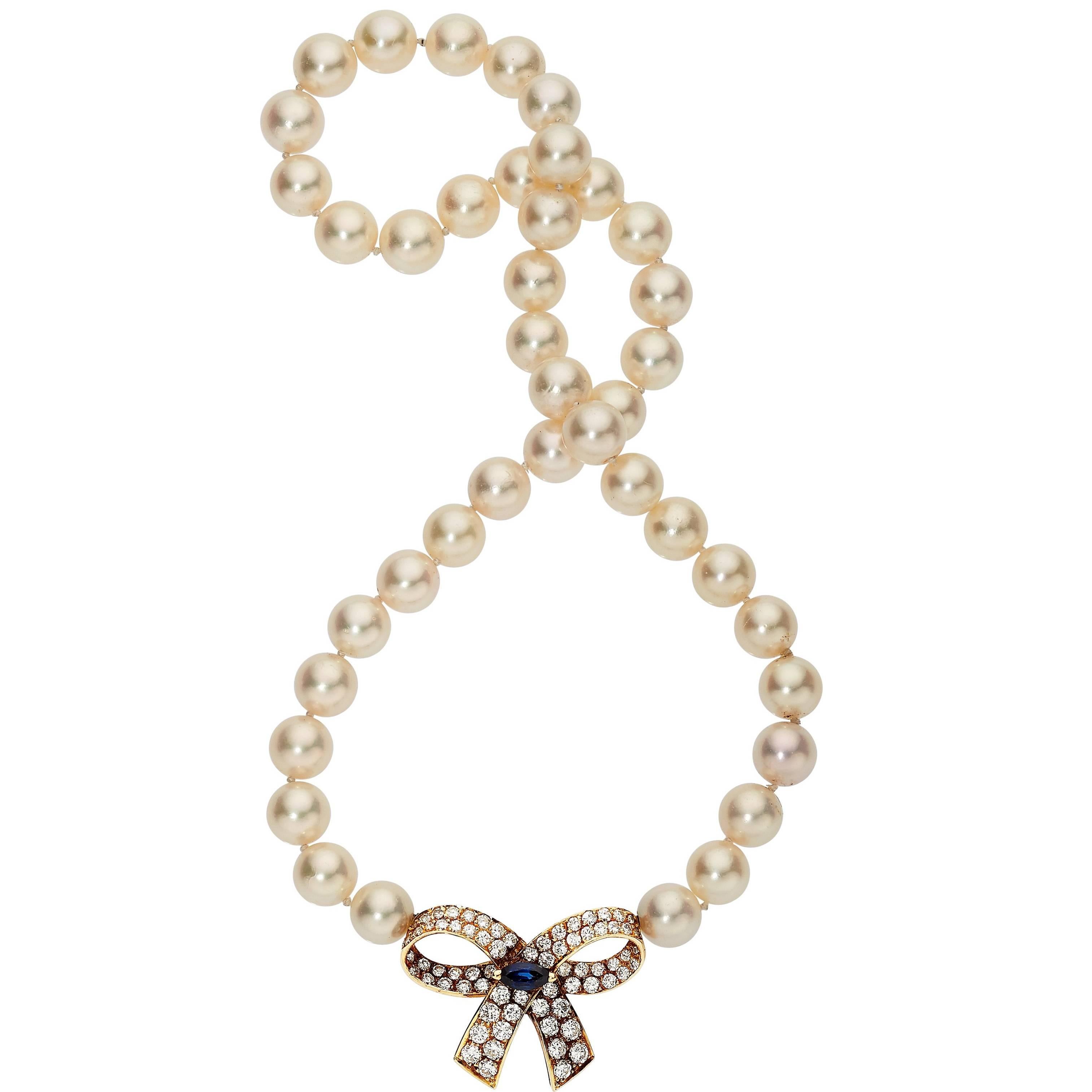 Van Cleef & Arpels Pearl Sapphire Diamond Gold Necklace 