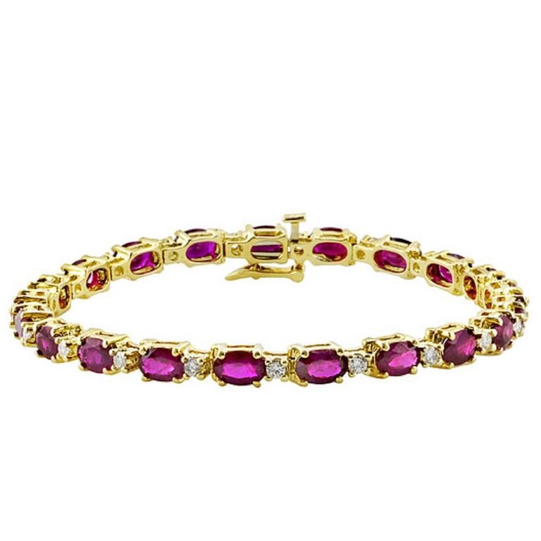 Oval Ruby Diamond Gold Bracelet For Sale at 1stdibs