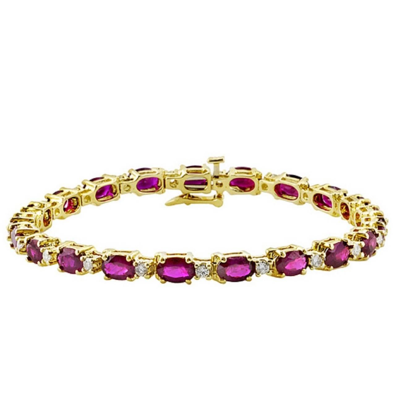 Oval Ruby Diamond Gold Bracelet  