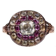 Antique Georgian chrysoberyl and ruby cluster ring