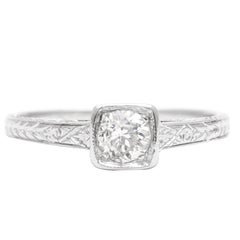 Antique Edwardian 0.50 Carat Hand Engraved Diamond Platinum Engagement Ring