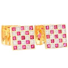 Ruby Diamond Gold Checkerboard Cufflinks
