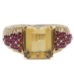Luise Diamonds Rubies Yellow Topaz Two Color Gold Bracelet 10