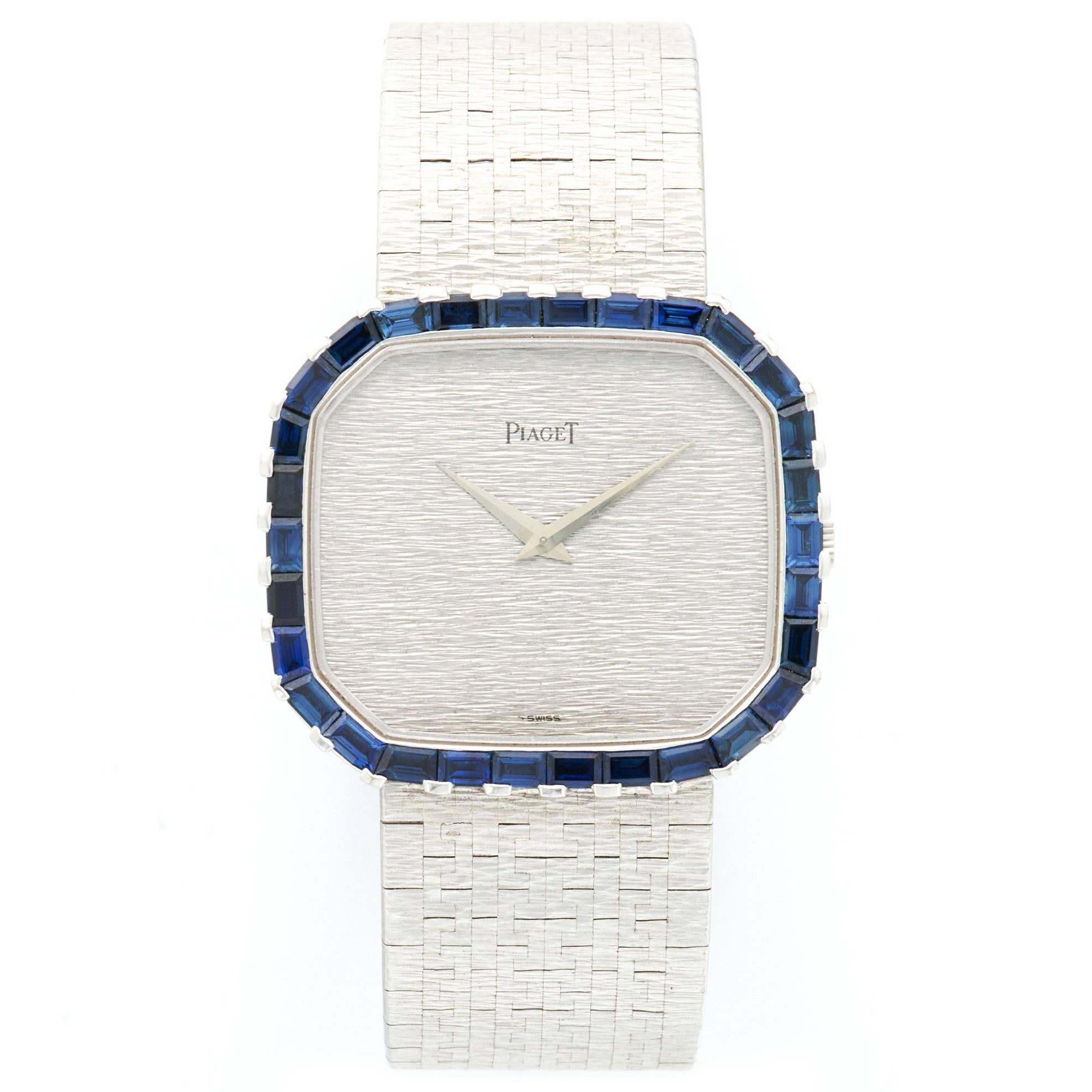 Piaget White Gold Baguette Sapphire Bracelet Manual Wind Wristwatch