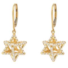 Merkaba Diamond Gold Lever Back Drop Earrings