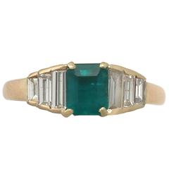 Vintage 1999 Emerald and Diamond Yellow Gold Cocktail Ring