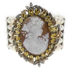 Luise Pearls Diamond Topaz and Cameo Bracelet 4