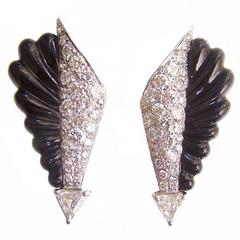 Art Deco Onyx diamond pave Arrow Earrings