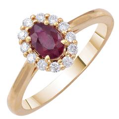 Oval Ruby Diamond Engagement Halo Ring 0.70 Carat