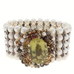 Luise Pearl Diamond Ruby Semiprecious Silver Gold Bracelet 3