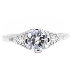 Vintage Geometric Art Deco 0.90 Carat Diamond Engagement Ring