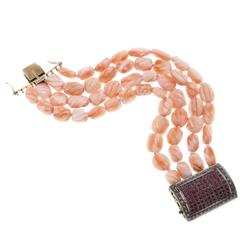 1960s Luise Coral Bracelet with Ruby Diamond Silver Gold Clasp 9