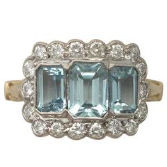 1970s 2.23 Carat Aquamarine Diamond Gold Cocktail Ring