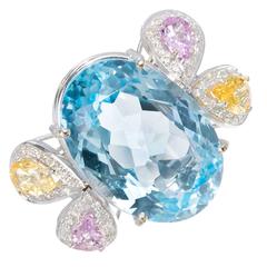 25.00 Carat Topaz Sapphire Diamond Gold Ring 1