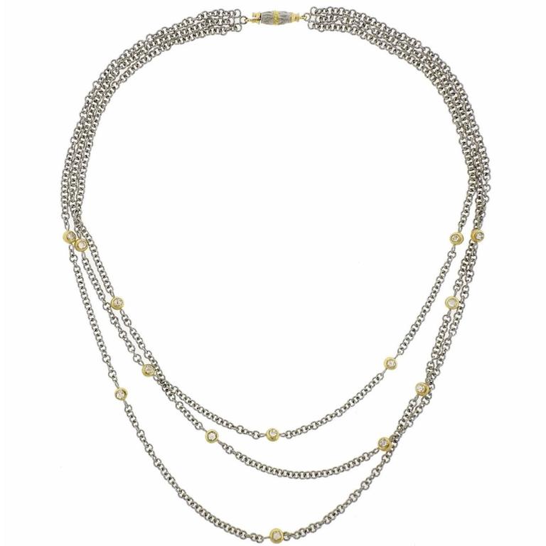 Buccellati Gold Three Strand Diamond Station Necklace For Sale at 1stDibs