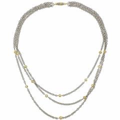 Buccellati Gold Three Strand Diamond Station Necklace