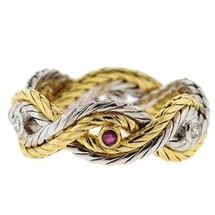 Buccellati Ruby Diamond Gold Braided Band Ring 1