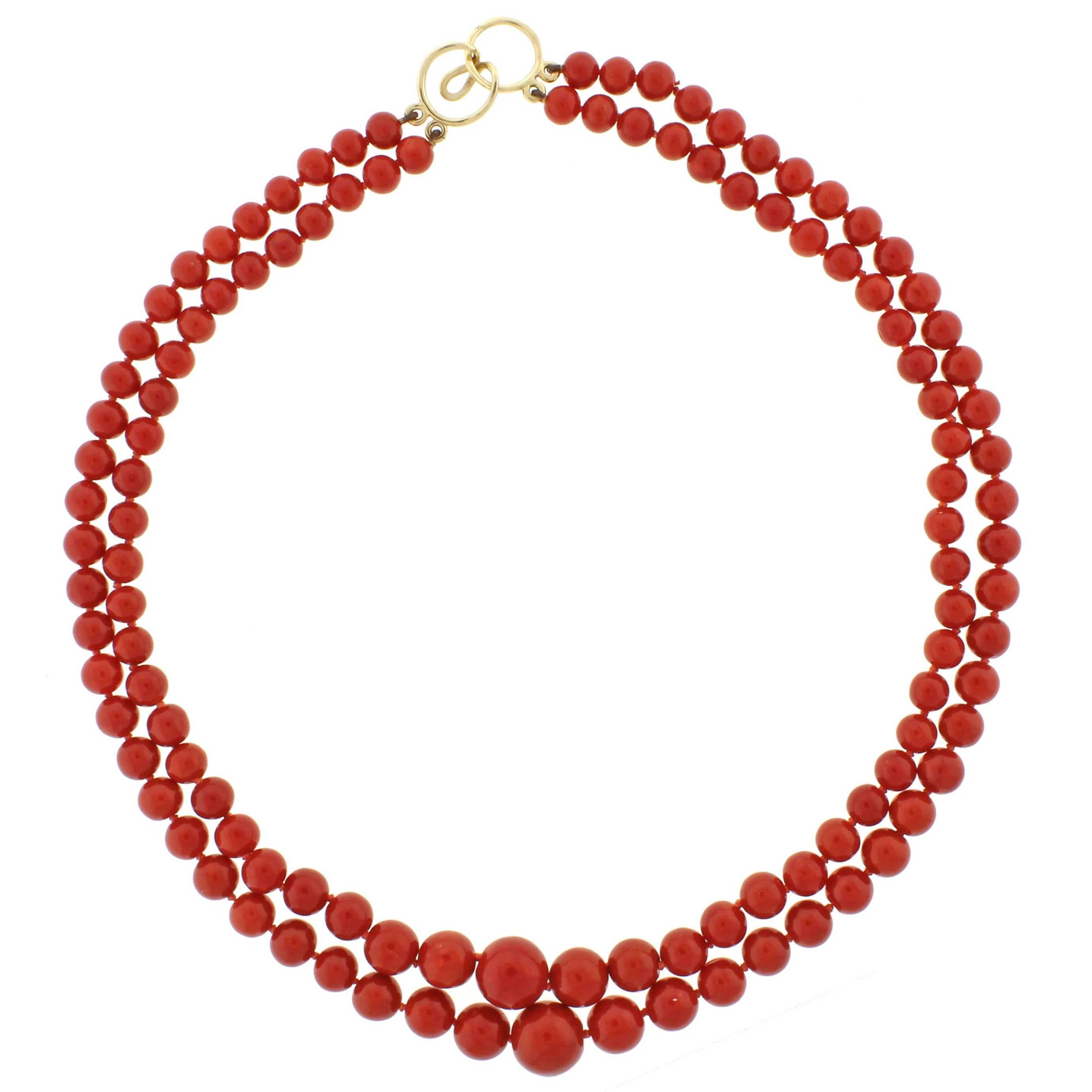 Ox Blood Coral Double Strand Necklace