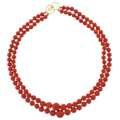 Vintage Ox Blood Coral Double Strand Necklace