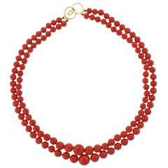 Ox Blood Coral Double Strand Necklace 9