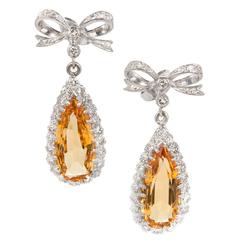 1950s Precious Pear Topaz Diamond Gold Platinum Dangle Earrings