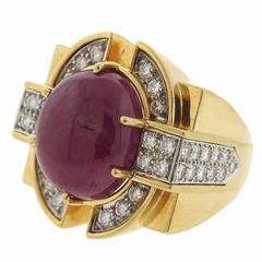 1980s Ruby Diamond Gold Platinum Ring