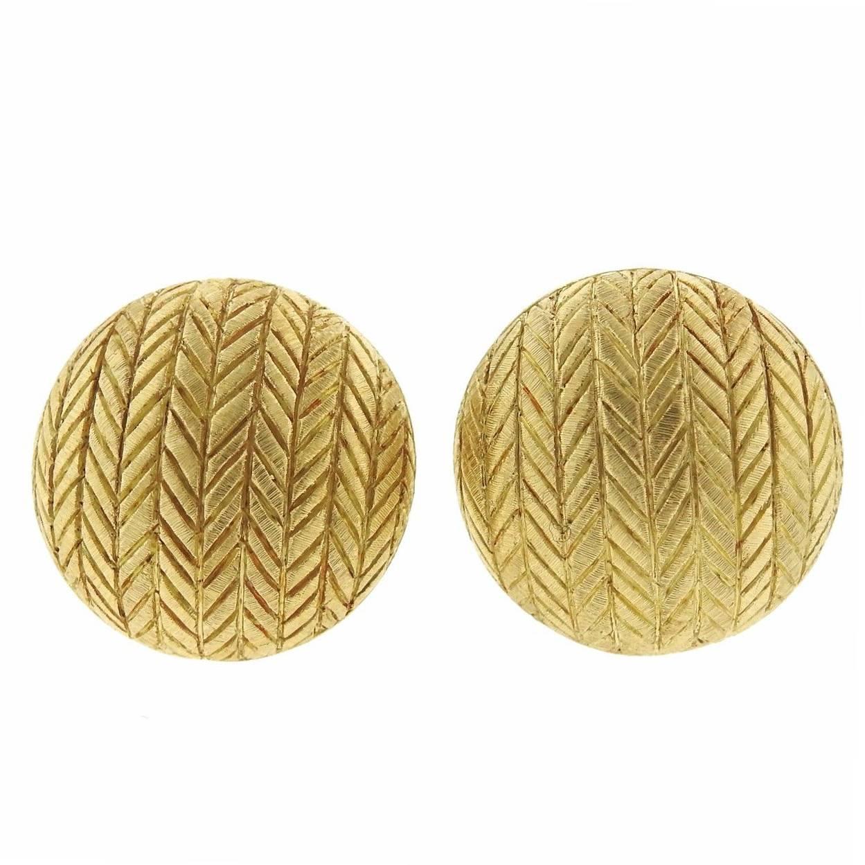 Buccellati Engraved Gold Button Earrings