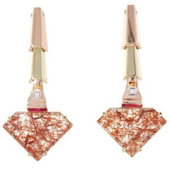 Peter Suchy 29.00 Quartz Ruby Diamond Rose Gold Dangle Earrings