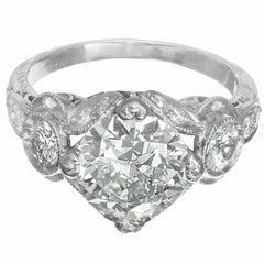 GIA Certified 2.59 Carat Art Deco Diamond Open Work Platinum Engagement Ring 4
