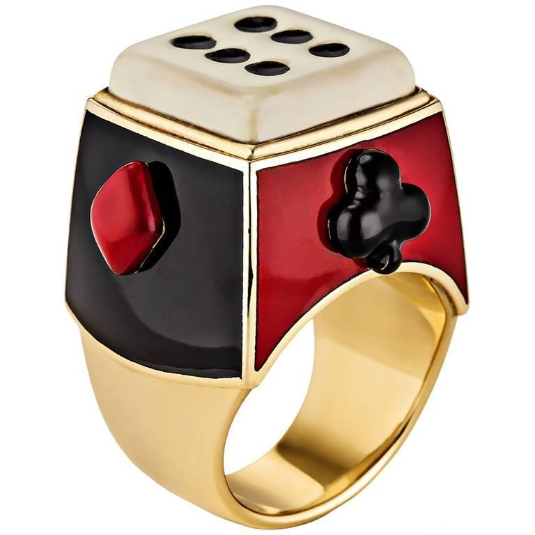 Solange Azagury-Partridge Enamel Gold Gaming RIng