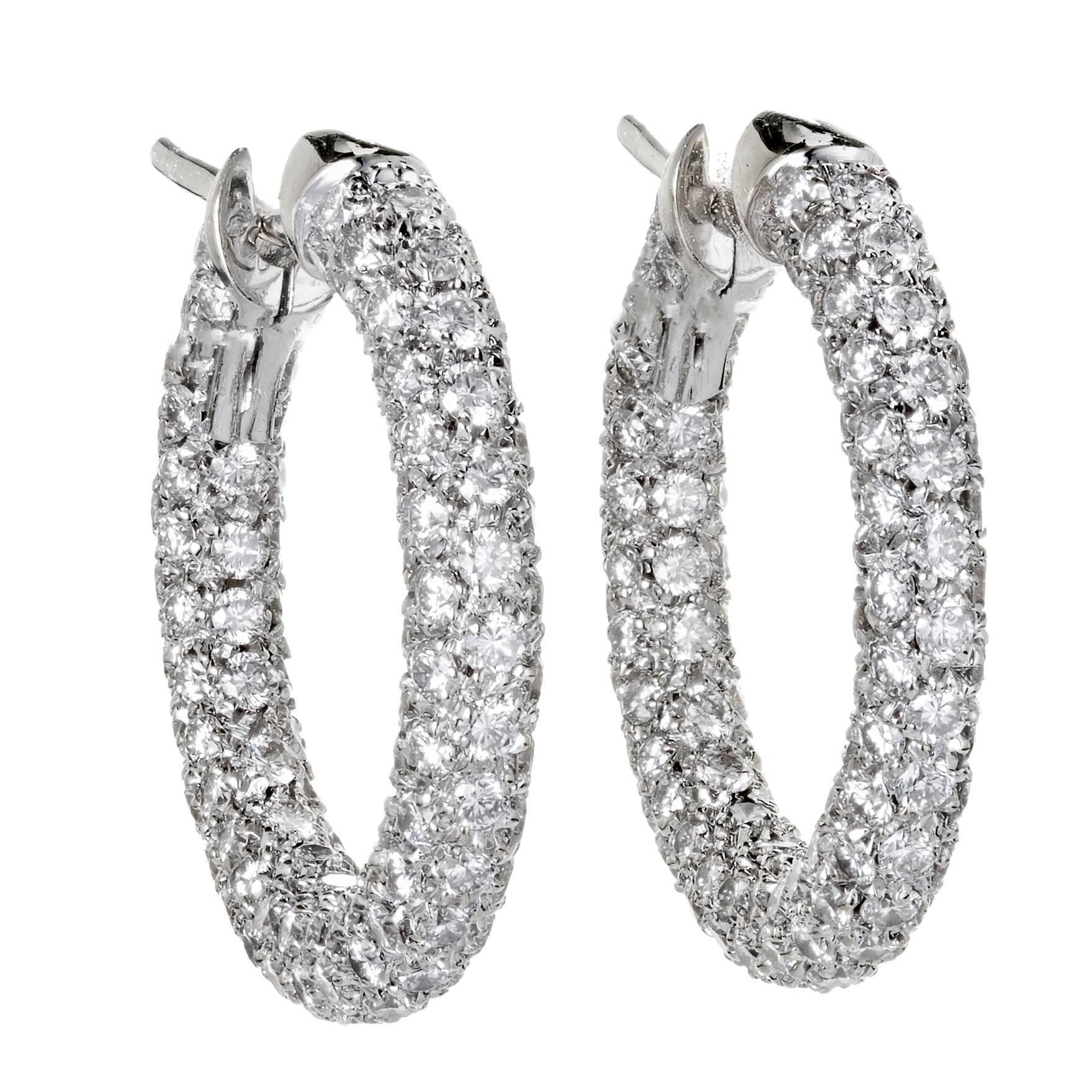 2.50 Carat Pave Diamond White Gold Hoop Earrings