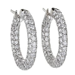 2.50 Carat Pave Diamond White Gold Hoop Earrings 9