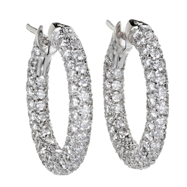 2.50 Carat Pave Diamond White Gold Hoop Earrings at 1stDibs micro
