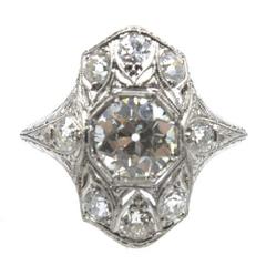 Art Deco Old European Cut Diamond Platinum Filigree Engagement Ring 9